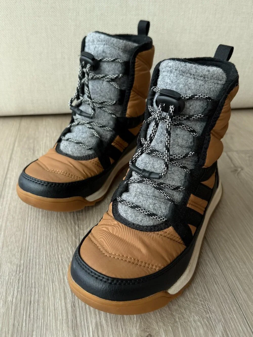 SOREL Whitney III Plus Waterproof Snow Boots Big Kids Gray Tan